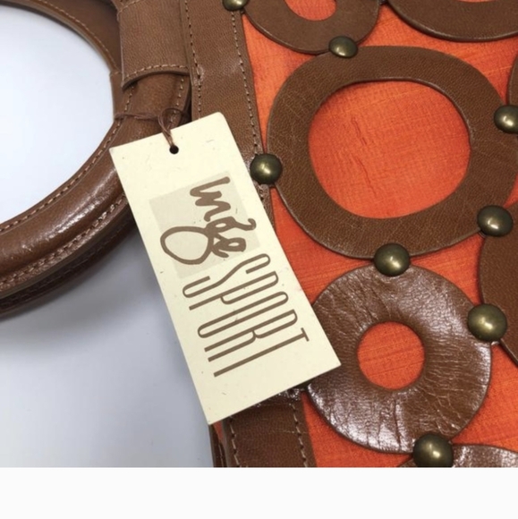 Inge Sport by Inge Christopher Large Leather and Raw Silk Orange Tote Bag - Picture 5 of 5